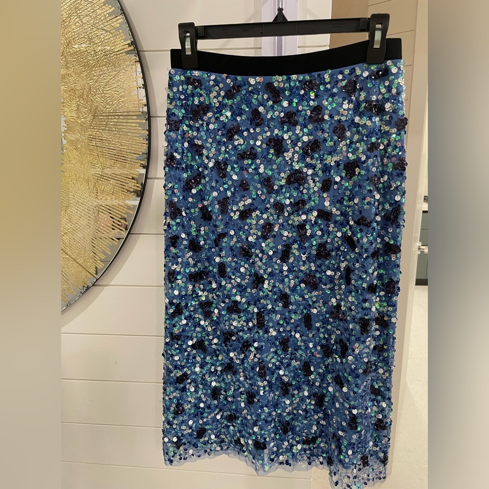 Mango sequin blue midi skirt mesh tulle party S